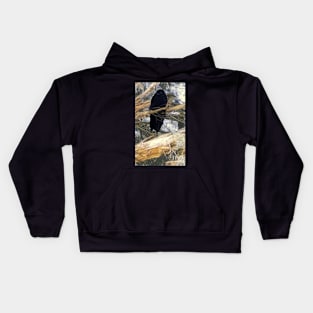 Black raven in the tree Kids Hoodie